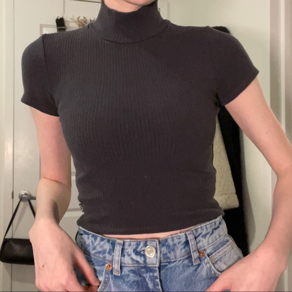 Aritzia Tna Ribbed Short Sleeve Turtleneck